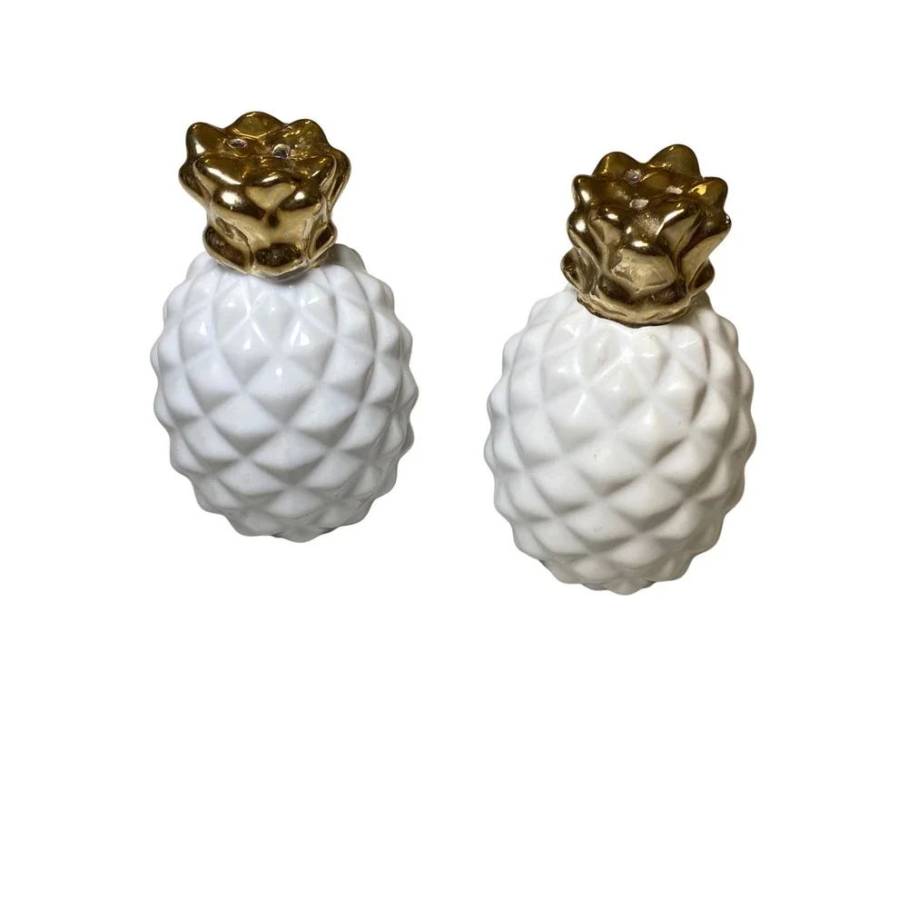Target Threshold White Gold Pineapple Salt & Pepper Shakers Ceramic Set